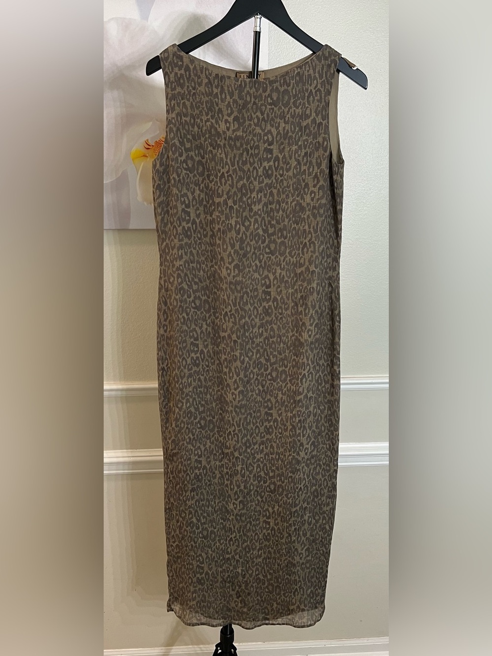 Finity Naturals Silk Leopard Print Sleeveless Maxi Dress! Size Small.